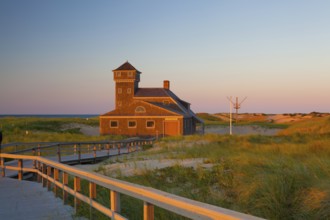 Beach house at Cape Cod at sunset, Massachusetts, USA, North America