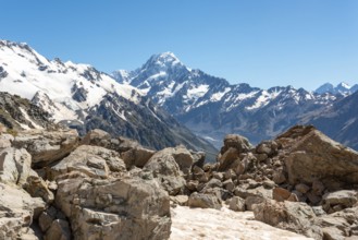 Cloudy view to the Mount Aoraki from Mueller Hut Route, Mount Aoraki National Park, South Island of