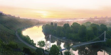 Max Eyth Lake, Neckar and vineyards in Stuttgart Baden-Württemberg at sunrise