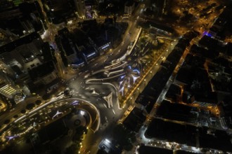 Aerial drone photograph of cityscape of Nicosia in Cyprus at night. European cities