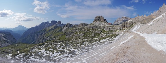 View of the Three Peaks and the Rienza Valley from the path to the Dreizinnenhütte, Sesto
