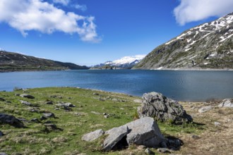 A view of the Montespluga Dam near the Splügen Pass from Italy to Switzerland