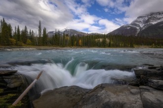 Beautiful autumn landscape scene in mountain in background in Jasper National Park west Canada