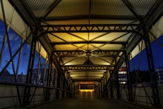 Überseebrücke in the evening light, blue hour, harbour, Hamburg, Germany, Europe