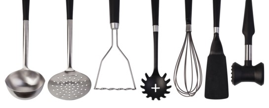 set of stainless steel kitchenware