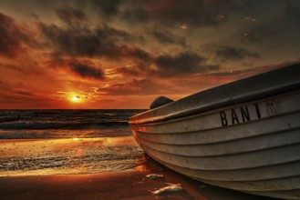 Fishing boat at sunrise in the seaside resort of Bansin on the island of Usedom