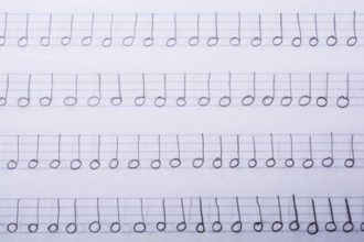 Hand written musical notes are found on paper
