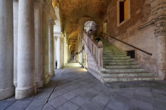 The medieval arcade in Piazza dei Signori. Vicenza, Veneto, Italy, Europe