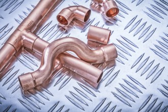 Copper pipe fixings on corrugated sheet metal Sanitary concept