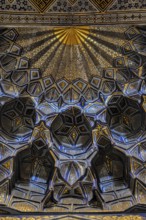 Beautiful artwork on walls of mosque in Samarkand, Uzbekistan, Asia