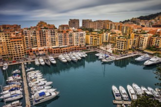 Modern apartment buildings in Monaco at Port de Fontvieille on Mediterranean Sea, southern Europe