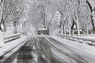 Winter, tire tracks in snow, Province of Quebec, Canada, North America