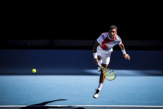 MELBOURNE, AUSTRALIA, JANUARY 24: Felix Auger-Aliassime of Canada on his way to beating Marin Cilic
