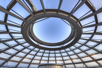 Reichstag in Berlin, the photo shows the dome of the Reichstag with the walkable spiral inside. The