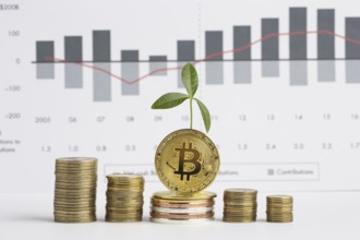 Piles coins with plant front graph. Resolution and high quality beautiful photo