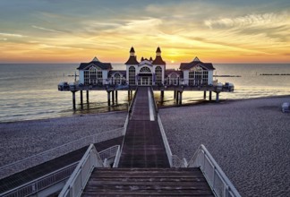 Sunset behind famous sight pier of Sellin on isle of rugia