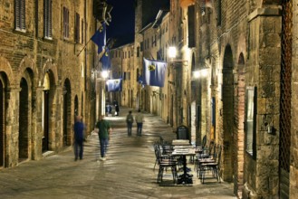 Street view of San Gimignano in Tuscany, Italy by night. UNESCO World Heritage Site