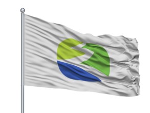 Kuki City Flag On Flagpole, Country Japan, Saitama Prefecture, Isolated On White Background