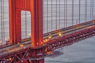 Detail of the Golden Gate Bridge in San Francisco at dusk