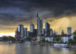 Thunderstorm over the skyline of Frankfurt, Hesse, Germany, Europe
