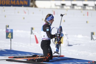 Franziska Preuß (SC Haag) at the shooting range at the IBU Biathlon World Championships Lenzerheide