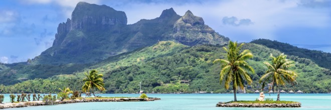 Bora Bora Island, French Polynesia. Web banner in panoramic view this mazing Beach