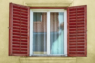 Window with Opened Wooden Shutters in Sigisoara, Romania Sigisoara, Romania, Europe