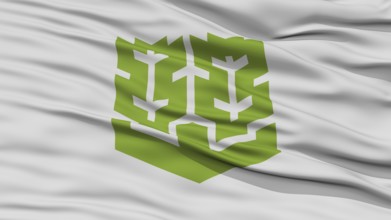 Closeup of Matsuyama Flag, Capital of Japan Prefecture, Waving in the Wind, High Resolution
