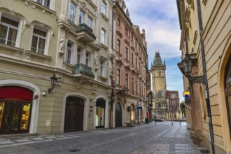 Prague Czech Republic, city skyline of old street to Prague old town square, Czechia