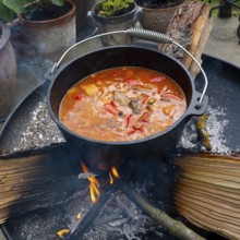Kettle Gulash is prepared over an open fire!