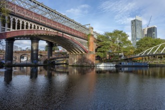 The Castlefield Viaduct, an old railway bridge in Manchester, England, Great Britain