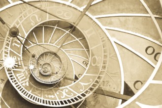 Droste effect background based on Prague astronimical clock. Abstract design for concepts related
