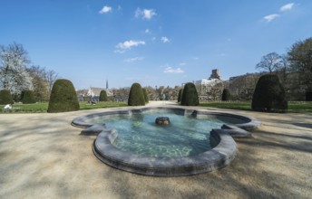 Ixelles, Brussels, Belgium, 03 30 2019: Panoramic ultra wide view over the park and site of the La