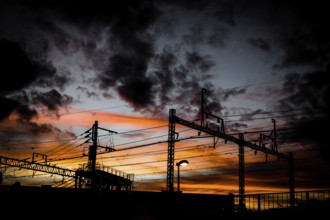 Telephone pole silhouette and sunset. Shooting Location: Sendai, Miyagi Prefecture
