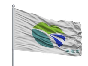 Kurobe City Flag On Flagpole, Country Japan, Toyama Prefecture, Isolated On White Background