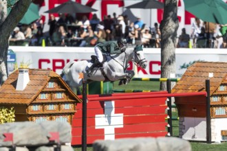 Daniel Coyle of Ireland, riding Incredible competes in the BMO Nations Cup during the CSIO Spruce