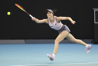 German tennis player Eva Lys (GER) playing a forehand shot at the Australian Open 2025 tournament,