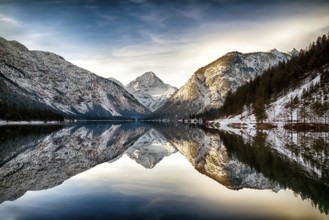 Reflection at Plansee (Plan Lake), Alps, Austria, Europe
