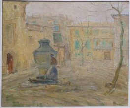Paisatge urba, 1930, Felipe Bellini, oil on canvas, pollensa museum, Majorca, Balearic Islands,