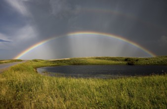 Saskatchewan Storm Rainbow overfield and slough pond hail