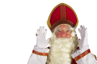 Portrait of the very surprised Dutch Sinterklaas isolated over white