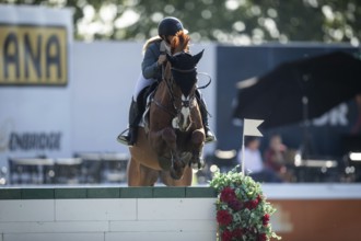 Jaydan Stettner of Canada and riding Ielinea JTL competes in the 1.45m Enbridge Cup at the Spruce