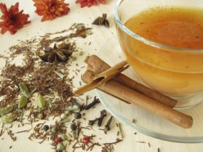 Spiced tea with rooibos tea, milk and spices