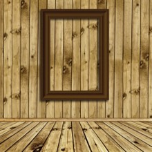 Photo of empty natural wooden interior with empty frame at wall