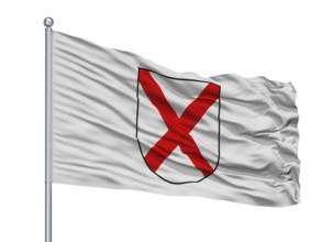 Novigrada City Flag On Flagpole, Country Croatia, Isolated On White Background