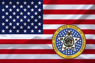 The flag of the USA with the coat of arms of Oklahoma, Studio