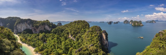 Tropical islands high angle view with ocean blue sea water at Koh Hong Island 360 viewpoint, Krabi