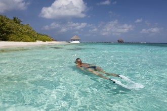 Snorkelling in Eriyadu lagoon, North Male Atoll, Maldives, Asia
