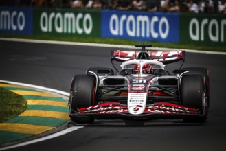 Esteban Ocon of France drives the MoneyGram Haas F1 Team VF-25 during third practice in the 2025