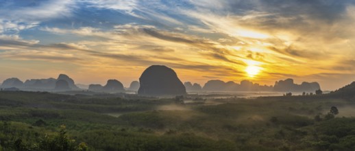 Mountain sunrise view at Din Deang Doi viewpoint with tropical forest, Krabi Thailand nature